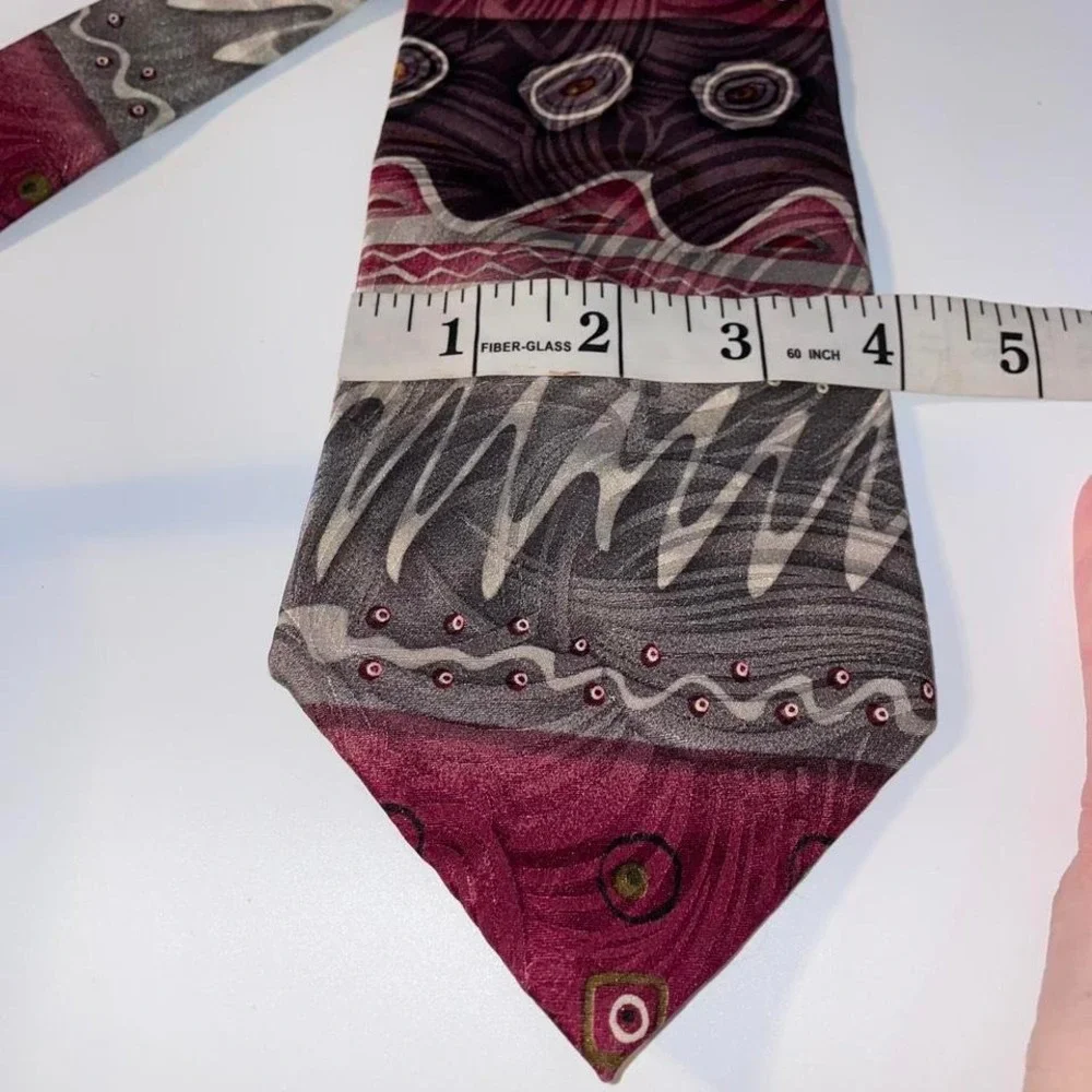 Vtg Albert Nipon‎ Grey and red abstract print 100% silk tie